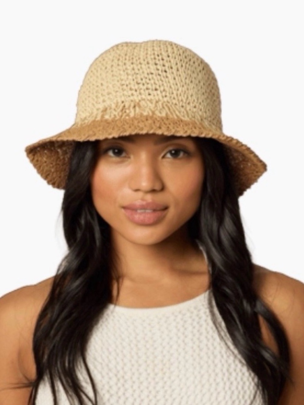 Eugenia Kim Two-Tone Straw Bucket Hat in Cream and Tan